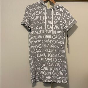 Calvin Klein Gray Logo Hoodie Dress